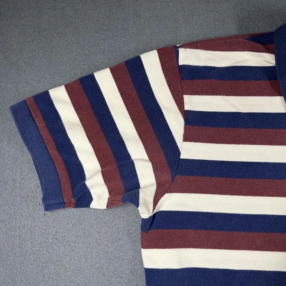 Polo Ralph Lauren Polo Shirt Mens Large Navy Burgundy Stripe Pony Logo Cotton